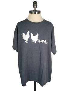 Size XL Dark Grey With White Silhouette Chicken Family T-Shirt - Picture 1 of 5