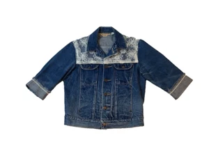 Giacca jeans donna vintage Rustler bianco pizzo blu denim taglia M - Foto 1 di 9