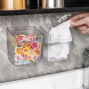 2 Pack Storage Organizer Bins, Wall Mount Organizer Clear Plastic Cabinet Contai - Picture 1 of 12