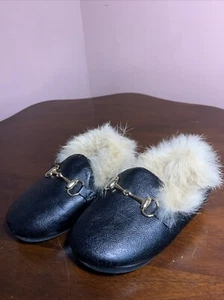 Style Child Toddler Girls Horsebit Leather  Loafers With Fur Size 25 - Picture 1 of 8