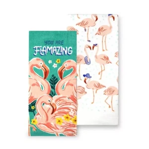 Flamingo Themed Teal & White Kitchen 2 Towel Set YOU ARE FLAMAZING 16.5" x 26" - Picture 1 of 4