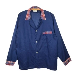 Vtg 60s Johnny Carson Pajama Top Shirt Men’s M  Navy Blue Primary Plaid Collar - Picture 1 of 9