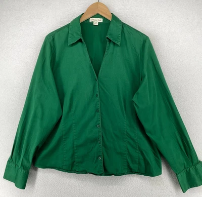 Camisa COLDWATER CREEK Top XL 18 Algodão Cetim Manga Longa Mescla Verde - Imagem 1 de 4