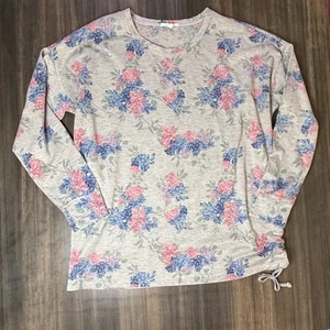 Maurices Womens Long Sleeve Floral Print Gray Top, Cinched Drawstring Size L - Picture 1 of 4