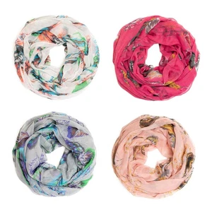 Loopschal Damen Halstuch Rundschal Federmuster Federn bunt leicht in 5 Farben - Bild 1 von 12