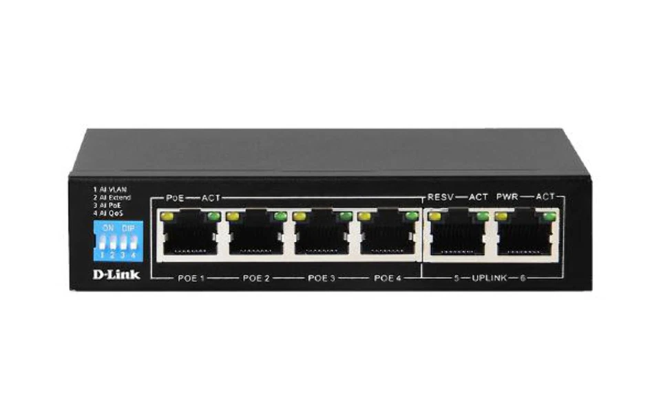 D-Link 6-Port Gigabit PoE Switch with 4 RJ45 PoE and 2 Uplink Ports - image 1 of 1