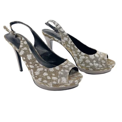Marc Fisher 8M Melissa Slingback Platform Pumps Pewter Heels Platform Stiletto - Image 1 of 4