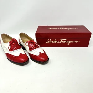Salvatore Ferragamo Men Sz 7.5 B Two Tone White Red Leather Wingtip Dress Shoe - Picture 1 of 23