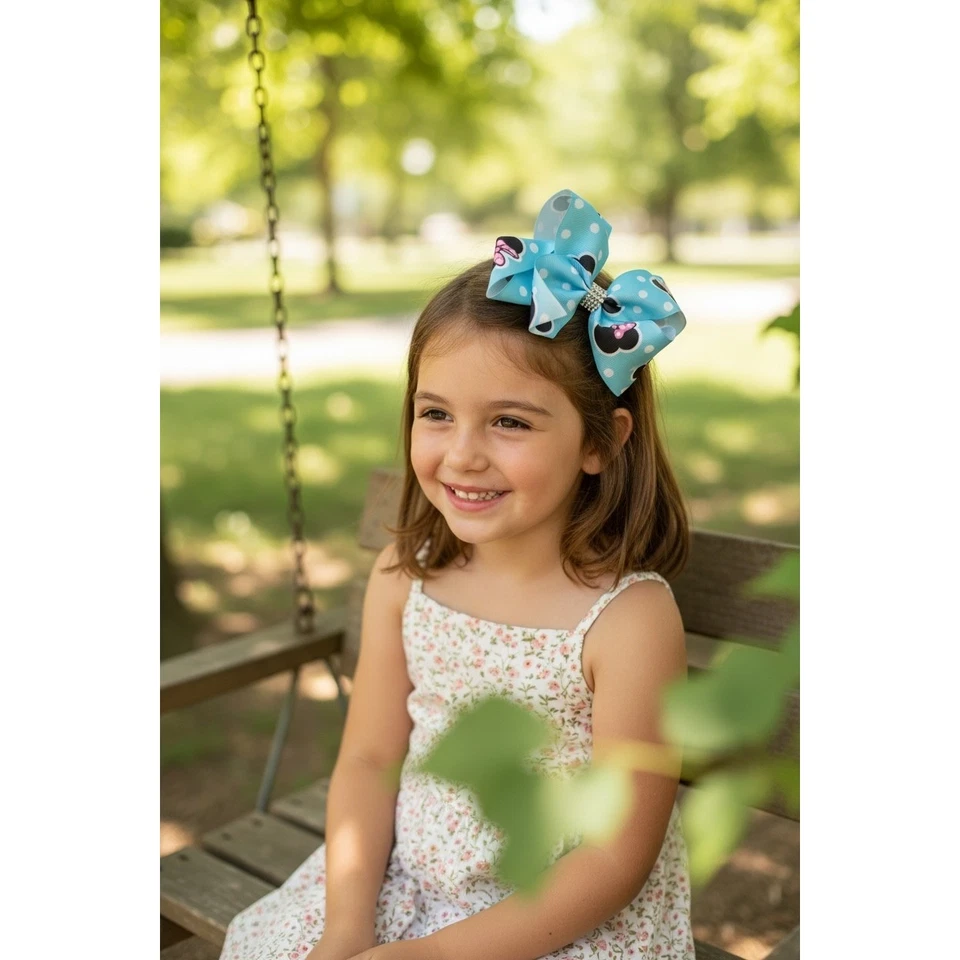 Pinza de pelo con moño de Minnie Mouse azul lunares estrás brillante para niños Foto 1 de 3