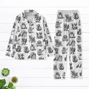 Chill Racoon Meme Pajamas Set, Funny Racoon Pajamas, Funny Trash Panda Shirt, Co - Picture 1 of 11