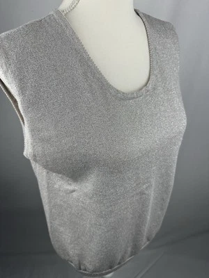 Chaleco Suéter Terazzo Vintage Manga Corta Gris Plateado Tejido Brillante Algodón Talla XL Foto 1 de 4