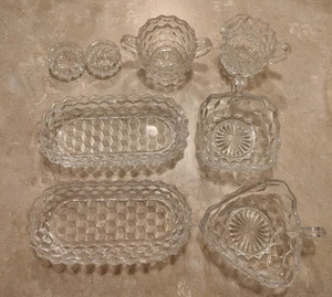 Menge 8 Vintage Fastoria Amerikanisches Glas Bleikristall Geschirr Klassisches Würfel Design - Bild 1 von 13