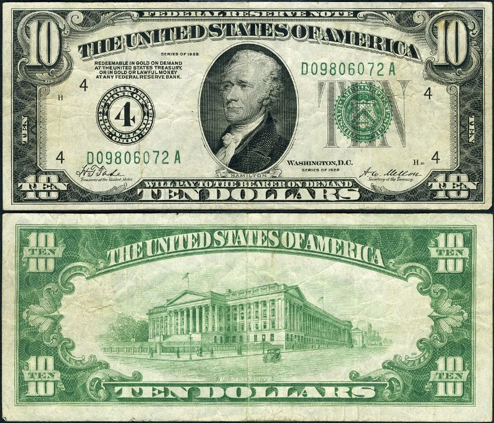 FR. 2000 D $10 1928 Federal Reserve Note Cleveland D-A Block VF+ - Image 1 of 3