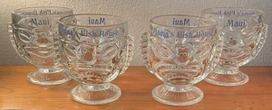 Set Of 4 Vintage MAMA'S FISH HOUSE MAUI Hawaii Clear Tiki Cocktail Mug Glasses - Picture 1 of 9