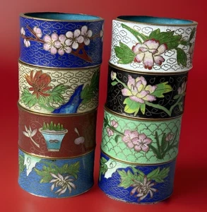 Cloisonné Emaille auf Messing Serviettenringe Mix 8er Set bunt asiatischer Stil - Bild 1 von 7