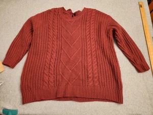 Torrid Sweater Womens 2 2X Rust Red Cable Knit Keyhole Tie Back Pullover Ribbed - Picture 1 of 12