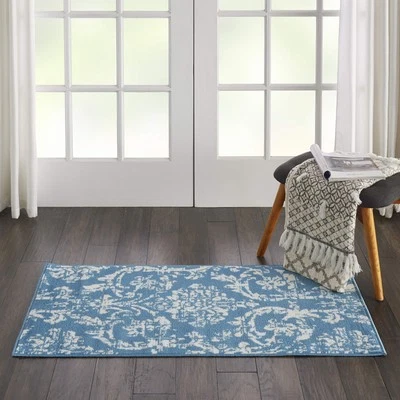 Nourison Jubilant Vintage Damask Blue 2' x 4' Area Rug, (2' x 4') - Image 1 of 4