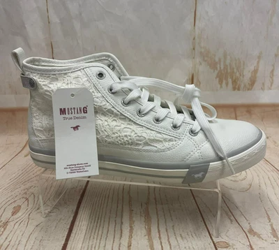 Mustang High Top Lace Up Womens  White Lace Detail Boot Select Size - Image 1 of 4