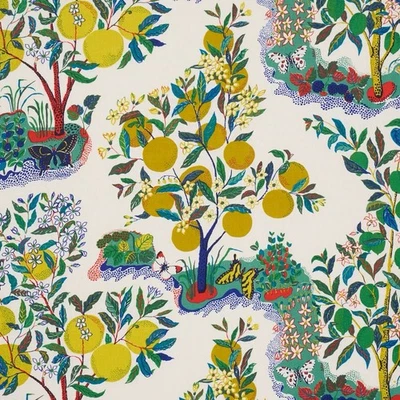 Tela de lino primaria Schumacher Citrus Garden de 2 yardas Foto 1 de 4