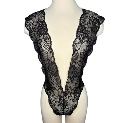 Bon Oui Negro Transparente Floral Encaje Profundo Cuello en V Peluche Body Lencería Talla 12/L Foto 1 de 4