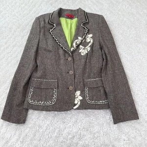 Tokyo Blazer Women's Large Jacket Wool Blend Embroidered Accents Y2K Grunge - Picture 1 of 15