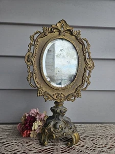 Antique Brass Beveled Glass Dresser Mirror! - Picture 1 of 10