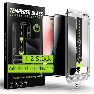 Privacy Schutzglas Blick Anbringhilfe für iPhone 17 16 15 14 Pro Max Panzerfolie - Bild 1 von 4