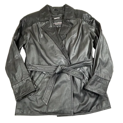 Gabardina de cuero Wilsons para mujer M corbata a presión elegante minimalista dinero antiguo Foto 1 de 4