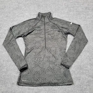 Nike Pro Shirt Womens Medium Gray Cheetah Print Dri-Fit 1/2 Zip Running Pullover - Picture 1 of 12