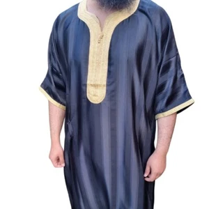 Men's Moroccan Gandora Gandoura Kaftan Thobe Short Sleeve - Picture 1 of 2