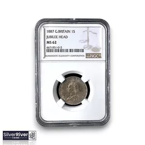 1887 Gran Bretagna Argento 1 Scellino - Testa Giubileo (*Certificato MS62 da NGC*) - Foto 1 di 4