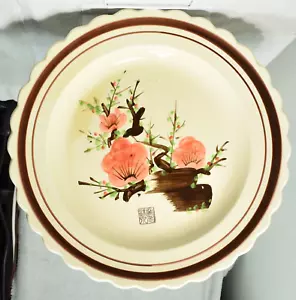 Antique GIANT Porcelain Japanese Yellow Brown 16" Tray Plate Platter CRAZING - Picture 1 of 4