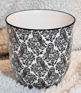 Liberte Cipollina Gufo Vaso Fioriera Gufi Ceramica Nero Bianco 4,5" Stampa All Over - Foto 1 di 5