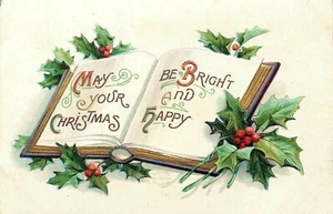 Cartolina Natale Arti e Mestieri Libro Sacro Luminoso e Felice C. 1910 - Foto 1 di 2
