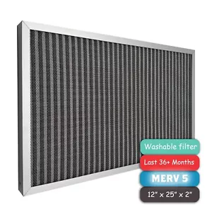 Washable Furnace Air Filter (14"x25"x2" MERV 5), Aluminum Electrostatic Filter - Picture 1 of 6