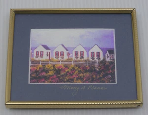 MARY G. BAUM ART PRINT OF SEASIDE, OCEAN COTTAGES, SIGNED, FRAMED MATTED - Picture 1 of 3