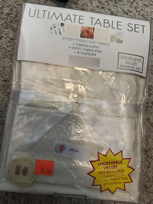 Ultimate Table Set 60x84” Ivory Tablecloth Vinyl Pad 8 Coordinating￼ Napkins NEW - Image 1 of 4