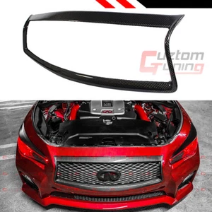 FOR:2014-2017 INFINITI Q50 S CARBON FIBER FRONT GRILL OUTLINE TRIM COVER OVERLAY - Picture 1 of 5