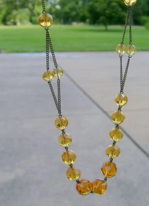 Antike Tschechische facettierte gelbe Bernstein Kristall Halskette - Bild 1 von 7