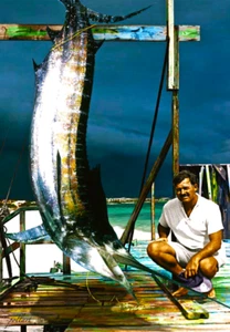 ERNEST HEMINGWAY CON TROFEO MARLIN Calamita fotografica @ 3"x5" - Foto 1 di 1