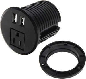 Desktop Power Grommet 2 3/8 Inch Hole Table Power Grommet Outlet with 2 USB Char - Picture 1 of 12