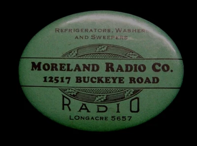 MORELAND RADIO CO~BUCKEYE RD/CLEVELAND, OHIO~1930/40's ADVERTISING POCKET MIRROR - Image 1 of 4