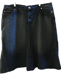 Ashley Stewart Jean Skirt 24W Dark Wash Whisked Below Knee Length 5 Pocket VGUC - Picture 1 of 4
