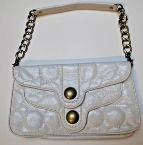 CYNTHIA ROWLEY White Shiny Leather Circle Envelope Shoulder Bag Clutch, EUC - Picture 1 of 7