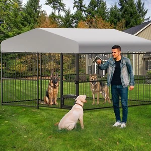 10x10x6 FT Outdoor Dog Kennel ,Large Metal Dog Playpen Dog House with Roof Cover - Picture 1 of 7