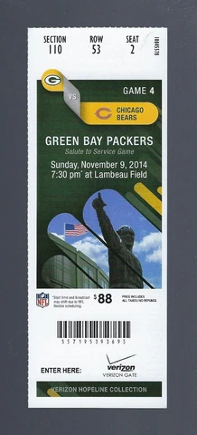 AARON RODGERS 6 FIRST HALF TD PASSES 2014 FULL TICKET BEARS @ GREEN BAY PACKERS Cover