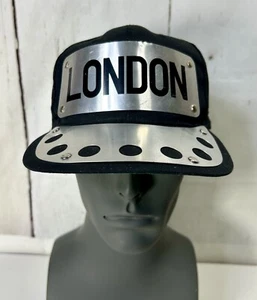 RARE SAMPSON VINTAGE LONDON METAL PLATE CAP TRUCKER HAT ADJUSTABLE BLACK/ SILVER - Picture 1 of 9