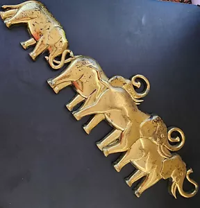 Vintage Syroco 7635 38" Mandria di elefanti oro placca 3D parete interni casa pazzesca - Foto 1 di 5
