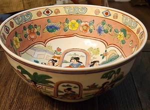 ANTIQUE CHINESE QING DYNASTY CA 1850 DEEP FAMILLE ROSE BOWL FIGURAL & FLOWERS - Picture 1 of 24