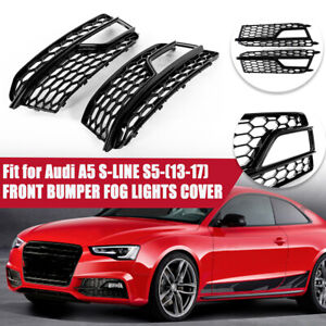 For 2013-2016 Audi A5 S-Line S5 Black Front Bumper Fog Light Grilles Cover Trim